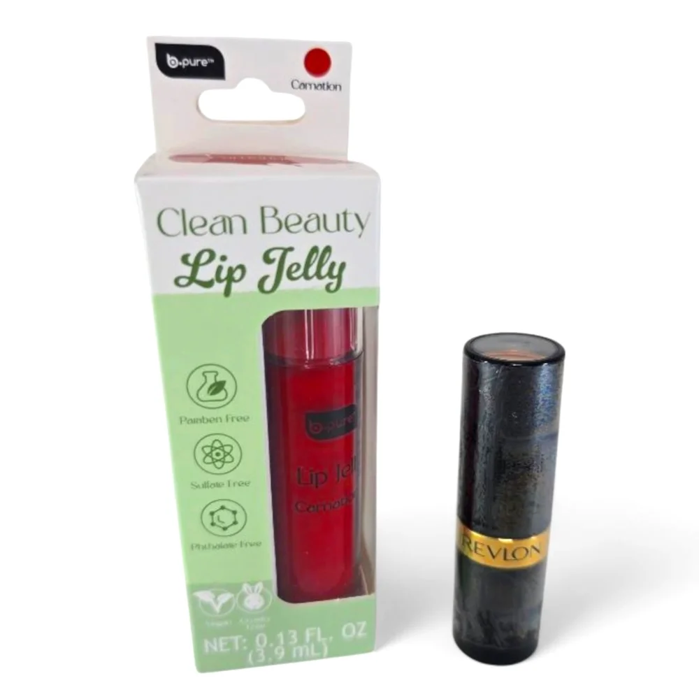 REVLON Fire & Ice Lipstick + BPURE Carnation Lip Jelly Set Classic Red Gloss Duo